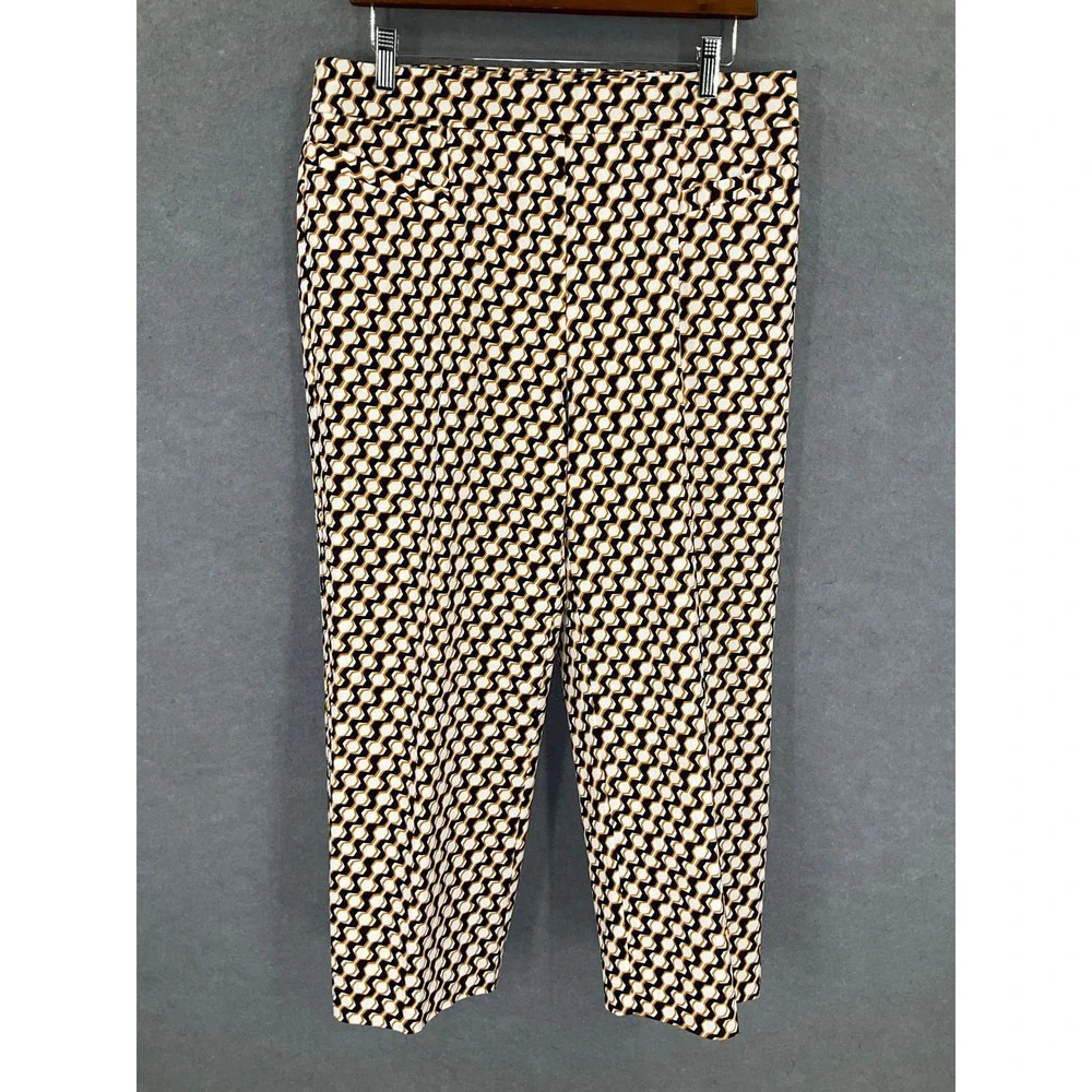 Chicos So Slimming Crop Pants Size 2 US Large Black Beige Geometric Print Career
